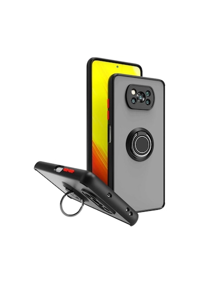 Poco X3 Pro Uyumlu Kılıf Yüzüklü Standlı Extra Darbe Koruma Sert Silikon Kapak - Siyah
