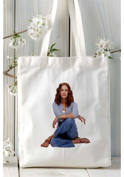 Art Hediye Julia Roberts Baskılı Bez Çanta Kişiye Özel Model 1 Çok Renkli