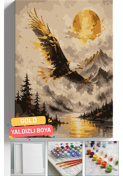 Sayılarla Boyama Seti Numaralı Tuval Fırça Boya Askı Aparatı Dahil Set 40x50 Cm - Süzülen Kartal