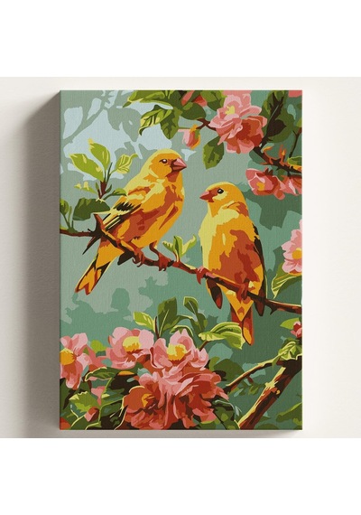 Sayılarla Boyama Tuval Hobi Seti, Sarı Kanarya Temalı Fırça Ve Boya Dahil Set Çıtalı 50x70 Cm, Kendin Yap Sayı