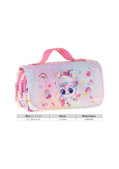 Kaukko Kids Taşıma Askılı Kız Çocuk Dondurma Desenli Şık Kalem Çantası Pembe - L5285 Pembe - Turkuaz