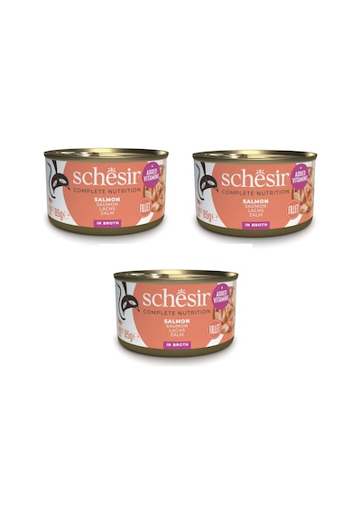 Schesir Somonlu Tam Ve Dengeli Broth Pişirme Suyunda Kedi Konservesi 85 Gr. X 3 Adet