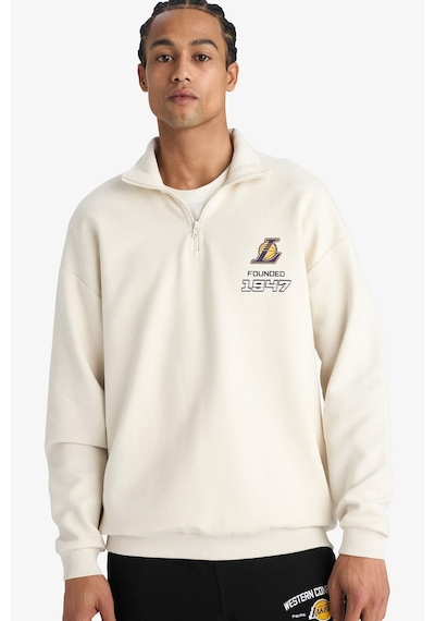 Defacto Nba Los Angeles Lakers Oversize Geniş Kalıp Dik Yaka Jakarlı Sweatshirt E9637ax25aubg662 Bej-bg662