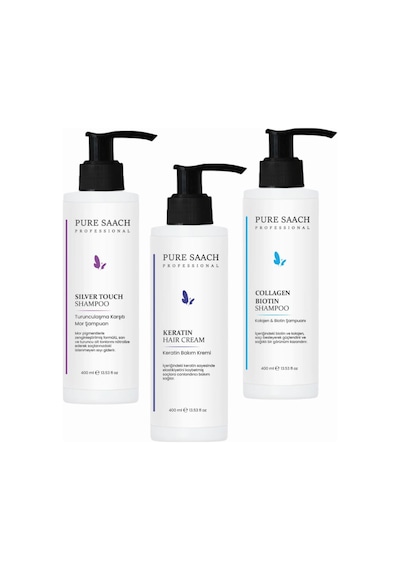 Pure Saach Professional Collagen & Biotin + Silver Şampuan 2 x 200 ML + Saç Kremi 400 ML