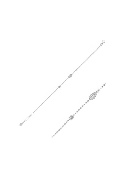 Brezza Lusso Jewelry Zirkon Taşlı Fatma Ana Eli Kadın Gümüş Bileklik Beyaz No2
