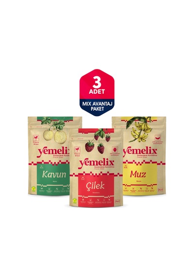 Freeze Dried 3'lü Mix Avantaj Paketi Dondurularak Kurutulmuş Çilek-kavun-muz Kuru Meyve Cipsi 50 G