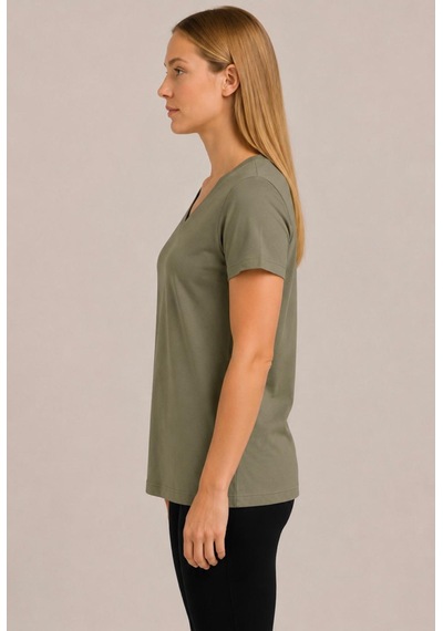 Axxel Kadın Açık Haki Kısa Kollu Pamuklu Oversize Rahat Kesim T-shirt-d804-k