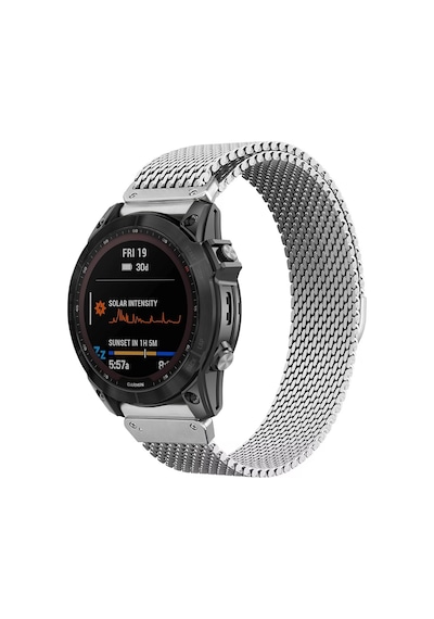 Caseonn Garmin Fenix 5x Kordon Quickfit Manyetik Metal Hasır Yedek Kayış Gümüş