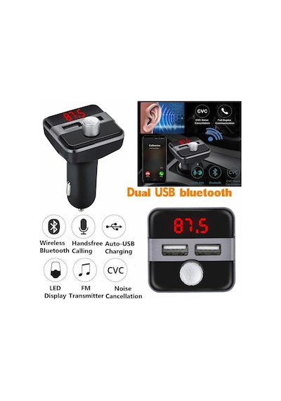 Bluetooth Lcd Araç Kiti Fm Verici Çift Çift Usb Araç Şarjı Dc 5V