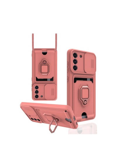 Samsung Uyumlu Galaxy S21 Fe Kılıf Zuma Kartvizitli Yüzüklü Silikon - Pembe 0.2M-Çok Renkli