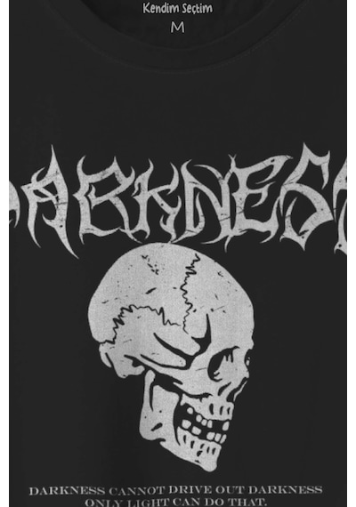Darkness Skull Luther Gothic Kuru Kafa Gotik Baskılı Siyah T-shirt Unisex Tişört 001