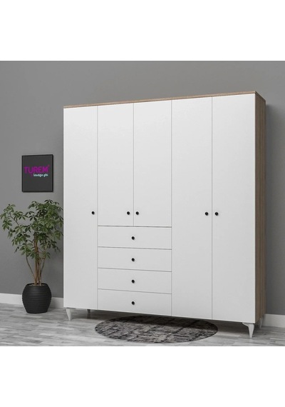 5 Kapılı 4 Çekmeceli Gardırop Mdf Siyah 5 Kapılı 4 Çekmeceli Gardırop Mdf Siyah
