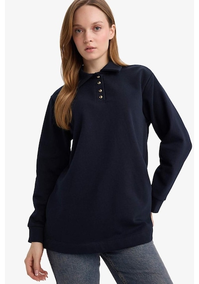 Defacto Regular Fit Polo Yaka Uzun Kollu Sweatshirt Tunik G6613ax25wnnv173 Lacivert-nv173