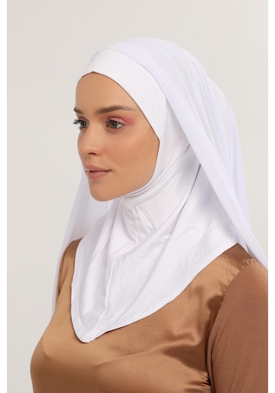 Altobeh Hazır Lüks Pratik Hijablı Şifon Şal Beyaz