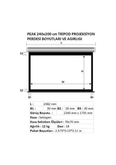 Peak T120 244x200 CM Tripod Projeksiyon Perdesi