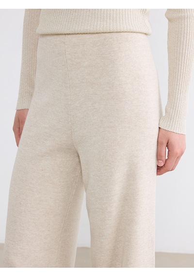 Lcw Modest Bej Beli Lastikli Geniş Paça Kadın Triko Pantolon