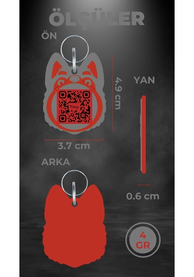Petjoo 24.Proteo Kırmızı-Gri Qr'lı Köpek Künyesi