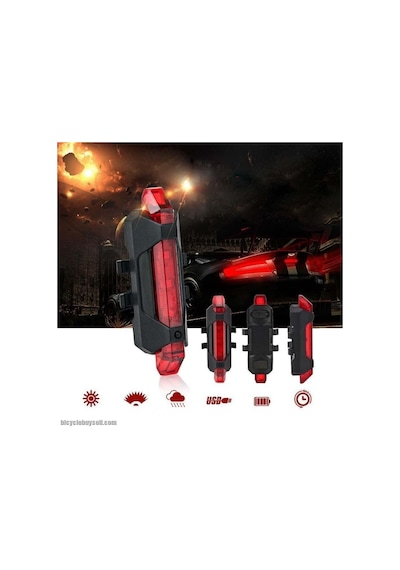 Bisiklet Işığı Led Stop Arka Ikaz Işık Lamba Usb Şarjlı 4 Mod Kırmızı Işıklı Siyah