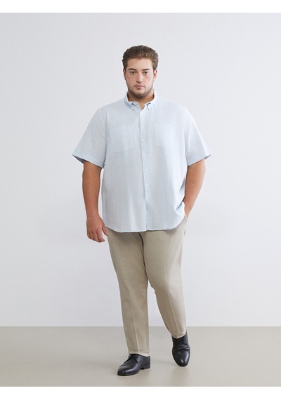 Lcwaıkıkı Classic Mavi Regular Fit Kısa Kollu Armürlü Erkek Dokulu Gömlek