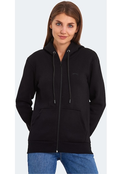 Slazenger KATYA Kadın Fermuarlı Kapüşonlu Cepli Siyah Sweatshirt