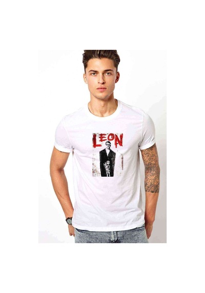 Leon Mathilda Retro Movie Baskılı Beyaz Erkek Tshirt