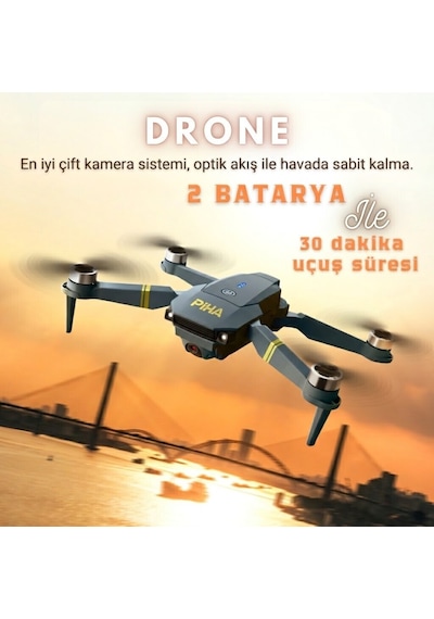 Piha E58 DRONE Yeni Fırçasız Motor 2 Batarya İle 30 DK Uçuş Süresi Hd 720p Çift Kameralı Taşıma Çantalı