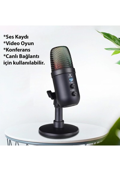 Profesyonel Kardioid Rgb Oyuncu Stüdyo Kayıt Kablolu Podcast Mikrofonu