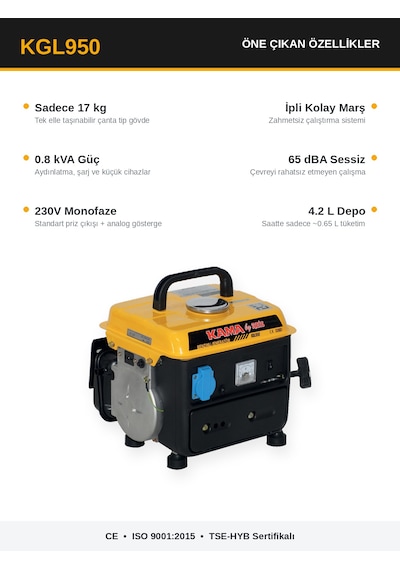 Kama Kgl950 Benzinli Jeneratör 0.75Kw