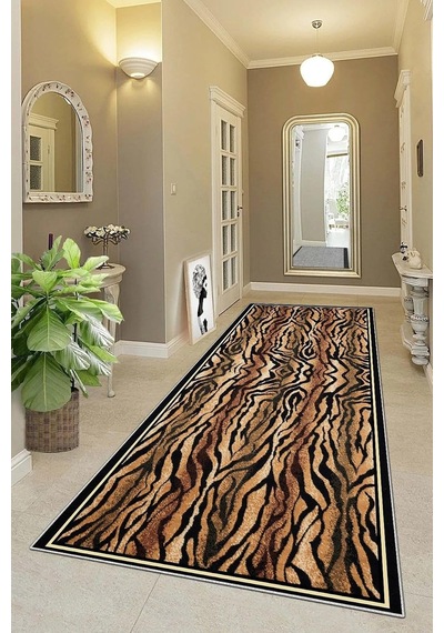Pelangi Leopar Desenli Dijital Baskı Yıkanabilir Kaymaz Taban Modern Salon Halısı Ve Yolluk, Kahverengi-siyah 80 X 4 Çok Renkli