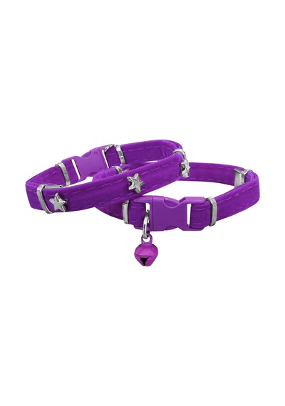 Markapet Kadife Kedi Boyun Tasması Yıldızlı 20-32 Cm Mor