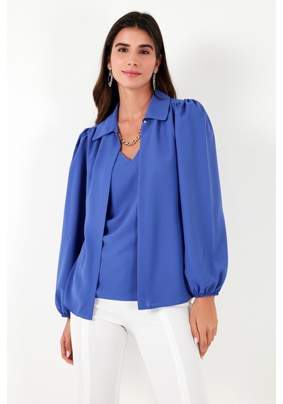 Lela Regular Fit V Yaka Balon Kol Bayan Bluz 611Bz0353 Saks
