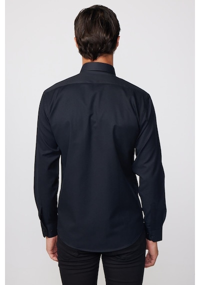 Tudors Modern Slim Fit Uzun Kollu Pamuklu Kolay Ütü Armürlü Siyah Erkek Gömlek-28350 Siyah