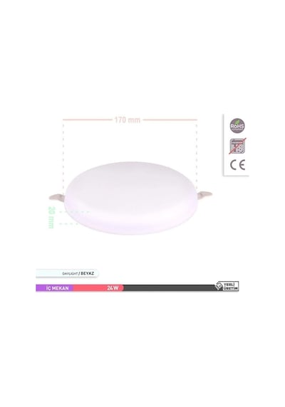Ack-ap10-02430 24 W 6500k Beyaz Sıva Altı Ayarlanabilir Çerçevesiz Yuvarlak Led Panel Beyaz
