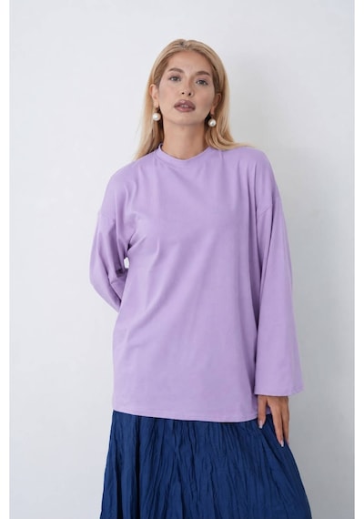 Herkesemoda Kadın Tesettüre Uygun Uzun Kollu Lila Body Lila
