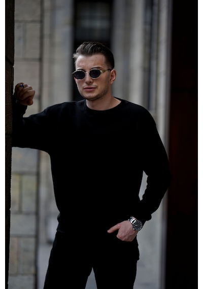 Mavona Oversize Bisiklet Yaka Siyah Erkek Sweatshirt Premium 3 İplik Şardonlu - %85 Pamuk %15 Likra