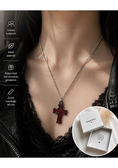 Kırmızı Siyah Kelt Desenli Gotik Haç Kolye Alternatif Stil Unisex Zincir Kolye Çok renkli