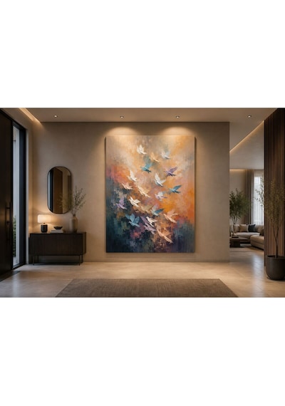 Uçuşun Işığı Soyut Kuşlar Kanvas Tablo Pastel Tonlar Modern Duvar Dekoru