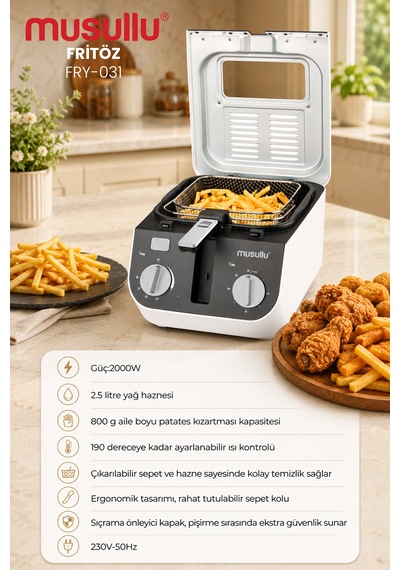 Musullu FRY-031 2000 W Zamanlayıcılı Fritöz