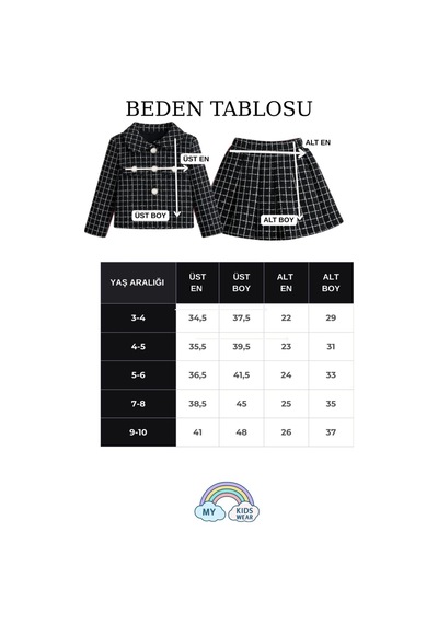 My Kids Wear Kız Çocuk Ekose Ceket Etek Takım Şık Kombin 12644 Siyah