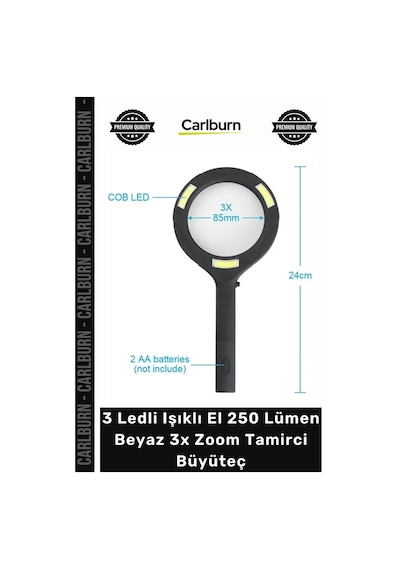 Büyüteç Profesyonel Saatçi Net Mercek 3 Ledli Işıklı El 250 Lümen Beyaz 3x Zoom Tamirci Büyüteç