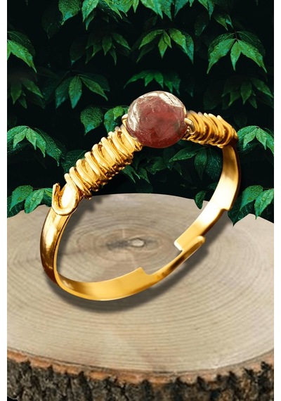 Sertifikalı Kırık Taşlı Gold Model Lal Garnet Granat Taşı Yüzük - Çok Renkli