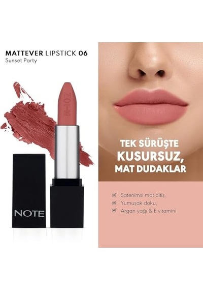 Mattever Lipstick 06 Sunset Party Yarı Mat Bitişli Ruj, Pembe 0
