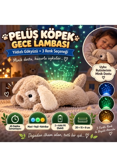 Peluş Köpek Gece Lambası Bej