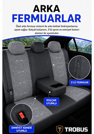 Peugeot 308 2007+ Uyumlu Prestige Line Keten Serisi Gri Siyah Koltuk Kılıfı