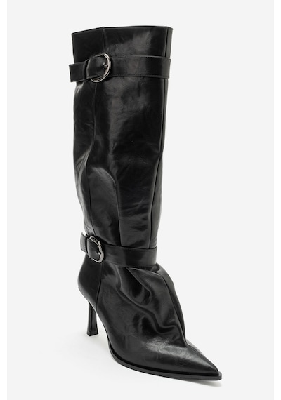 Luvi Shoes Marcella Siyah Kemerli Kadın İnce Topuklu Çizme