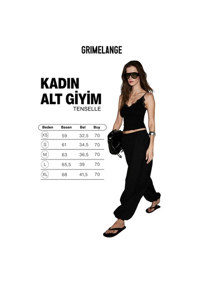 Grımelange Tensellet Kadın Tensel Kumaşlı Kahverengi Barrel Siyah Pantolon