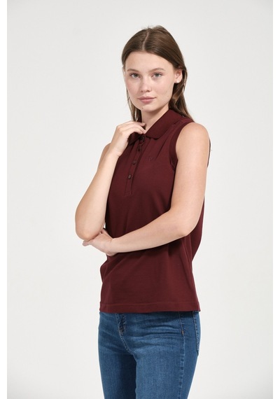 Kadın Regular Fit Kolsuz Polo Koyu Bordo