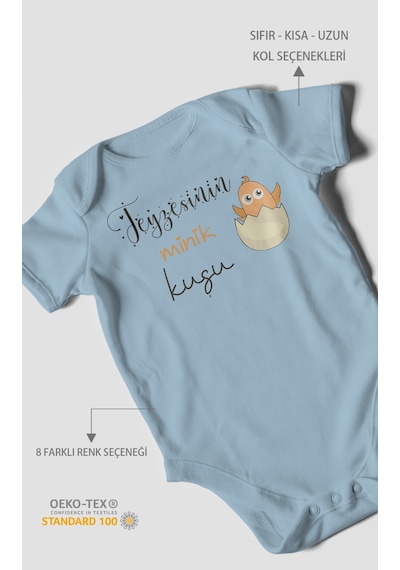 Teyzesinin Minik Kuşu Baskılı Bebek Zıbını Çıtçıtlı Body %100 Pamuk Kısa Kol Bebe Mavisi