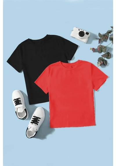 Uyguntarz Çocuk 2'li Pamuklu Rahat Kalıp Tshirt Kırmızı