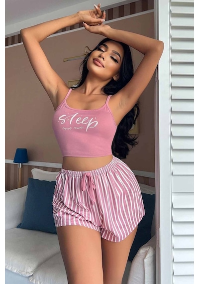 Merry See Askılı Sleep Basklı Sortlu Pijama Takımı 001